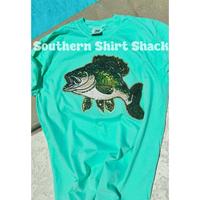 Sequin Bass Patch T shirt  | Fishing life  T shirt | island reef comfort colors t shirt | Bass Fishing Shirt | Fishing Wife S...