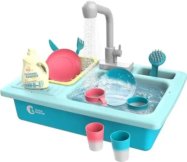 CUTE STONE Color Changing Kitchen Sink Toys, Heat Sensitive Electric Dishwasher Playing Toy with Running Water, Automatic Wat...