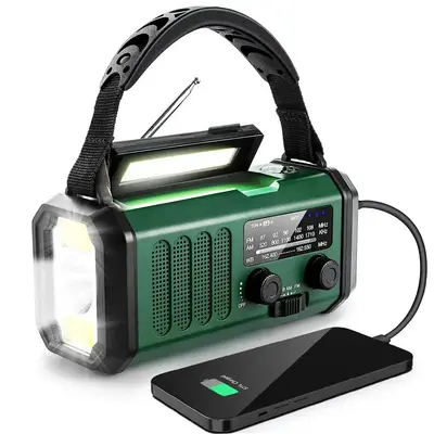 Solar Emergency Radio, 10000mAh Hand Crank Radio, NOAA AM FM Weather Radio with Flashlight & Reading Lighting Lamp, Phone C...