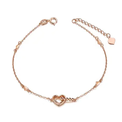18K Rose Gold Heart Charm Bracelet