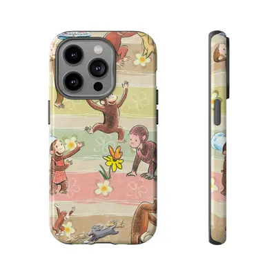 Curious Monkeys and Colorful Flowers Phone case, Tough Phone Case in a Vintage Storybook Style, movie phone case, Gift for fa...
