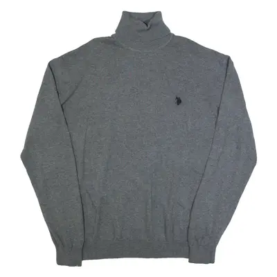 U.S. POLO ASSN Mens Jumper Grey Roll Neck Tight Knit XL