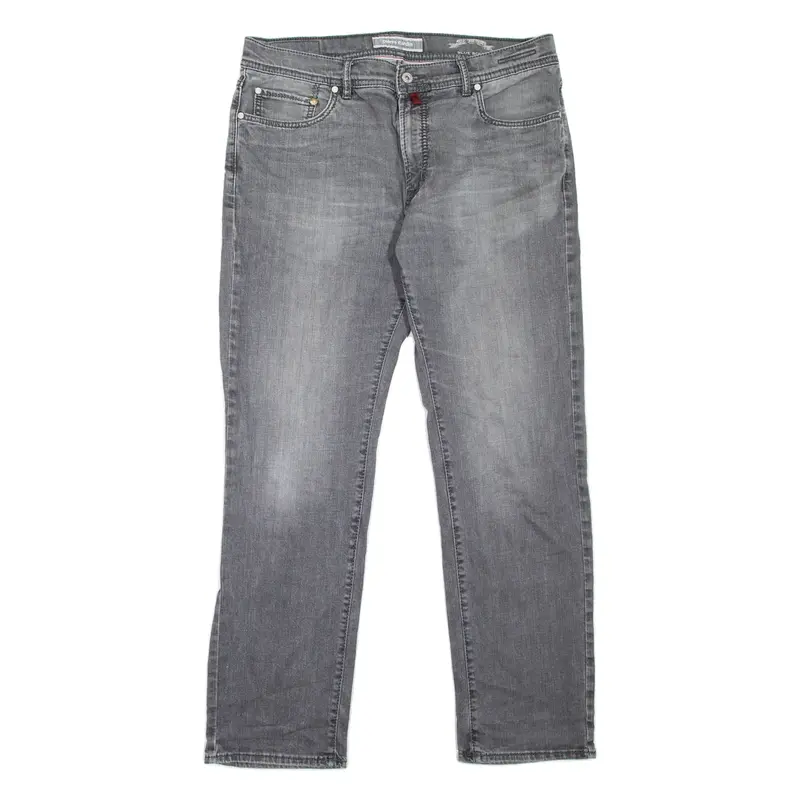 PIERRE CARDIN Lyon Mens Jeans Grey Regular Tapered Stone Wash W38 L32