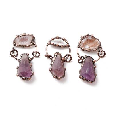 Natural Amethyst and Druzy Agate Big Pendants