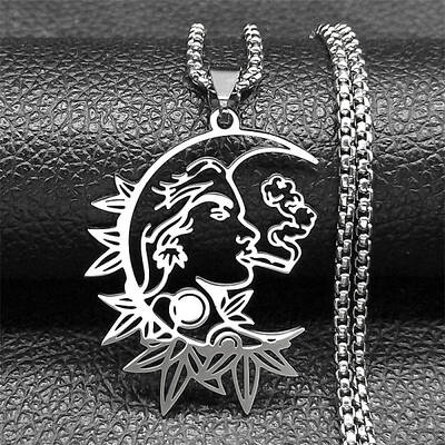 Gothic 304 Stainless Steel Hollow Moon Woman Pendant Necklaces