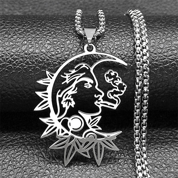 Gothic 304 Stainless Steel Hollow Moon Woman Pendant Necklaces