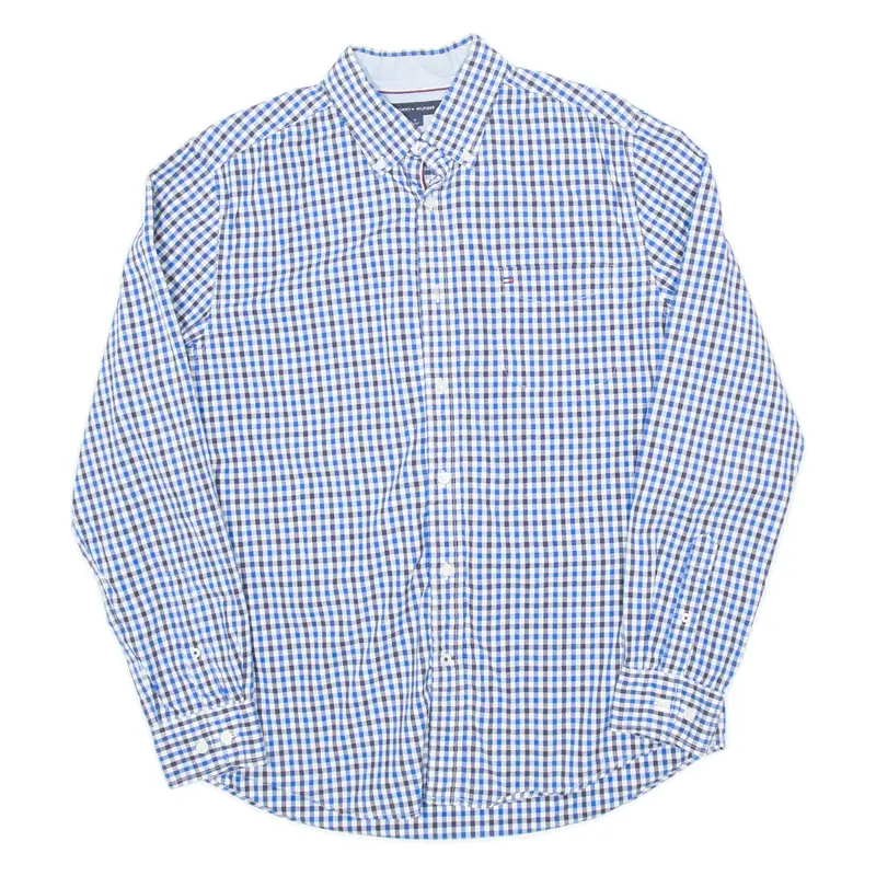 TOMMY HILFIGER Mens Shirt Blue Check Long Sleeve M