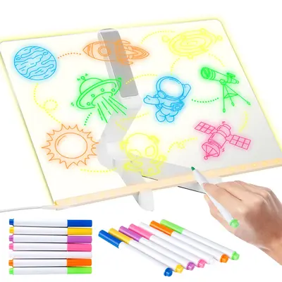 LED Note Board 11.8x8 Inch 7-Color Neon Glow Dry Erase Board with Light & Sturdy Stand for Kids Large Writing Surface Neon Hi...