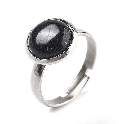 Half Round Synthetic Blue Goldstone Finger Rings