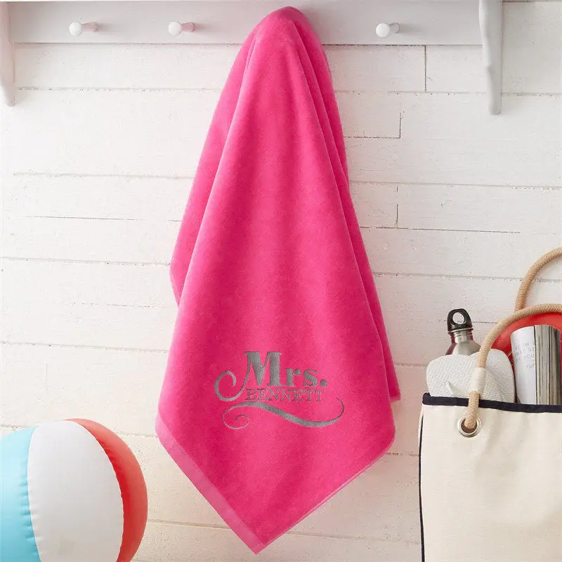 Pink Wedding Bridal Couple Embroidered Beach Towel - Aperturee