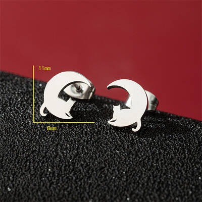 Stainless Steel Moon & Cat Shape Stud Earrings