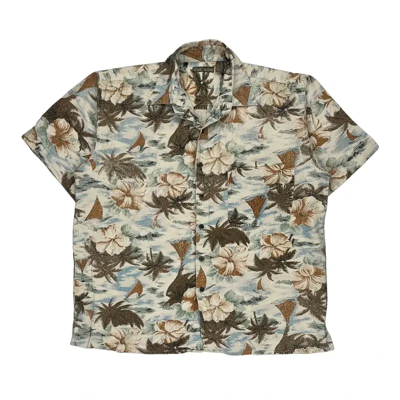 Silk Icon Floral Hawaiian Shirt - Large Multicoloured Silk