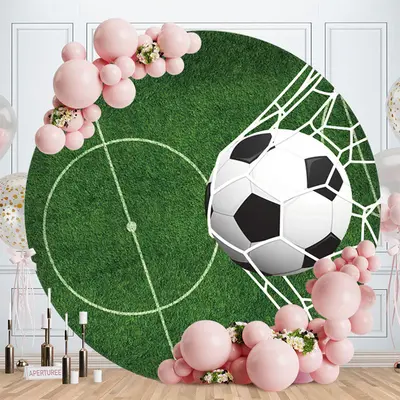 Aperturee Round Black And White Football Happy Birthday Backdrop
