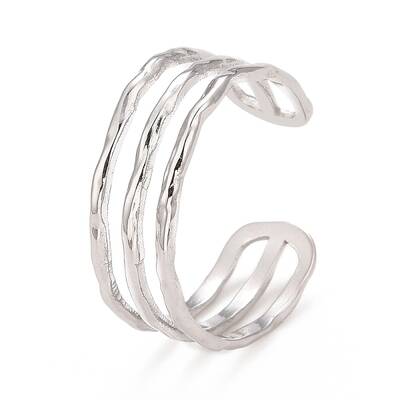 Non-Tarnish 304 Stainless Steel Triple Line Open Cuff Ring for Women