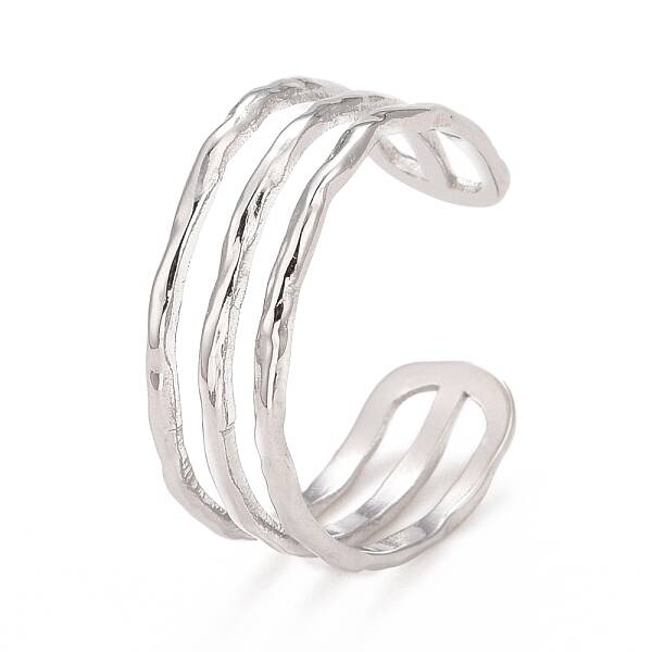 Non-Tarnish 304 Stainless Steel Triple Line Open Cuff Ring for Women
