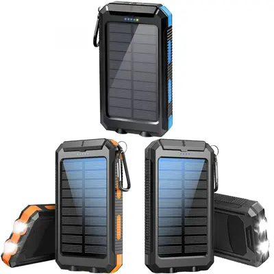 10000mAh Solar Charger Power Bank, 1/2 Counts Dual USB Output Port Waterproof Power Bank Charger with LED Light, Mobile Char...