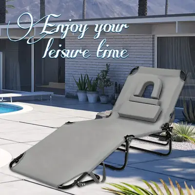 Outsunny Folding Face-Down Sun Lounger with Face Hole, Foldable portable Outdoor Pool Sun Beach Tanning Chair, Adjustable Fol...