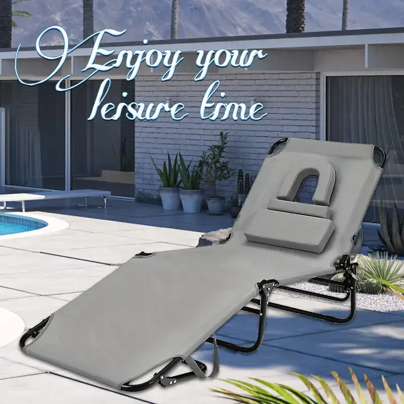Outsunny Folding Face-Down Sun Lounger with Face Hole, Foldable portable Outdoor Pool Sun Beach Tanning Chair, Adjustable Fol...