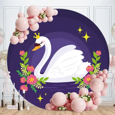 Aperturee Floral And Swan Round Purple Baby Shower Backdrop