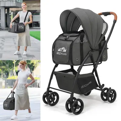 Pet Stroller with Detachable Basket, One-Click Brake, Foldable