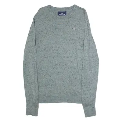 HOLLISTER Mens Patterned Jumper Green Crew Neck Tight Knit M