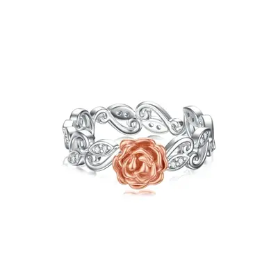 Sterling Silver Two-tone Ivy & Rose Ring for Women