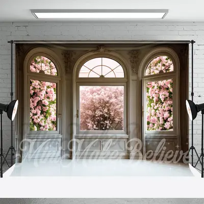Glass Arch Door Pink Floral Photography Backdrop - Aperturee