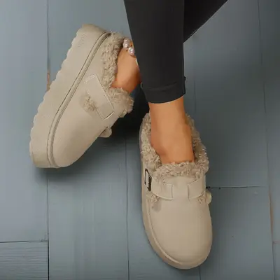 Women's Slippers Platform Mini Boots Short Ankle Boot With Buckle Fleece Lined Winter Warm Indoor Outdoor Thick Sole Plush Sl...