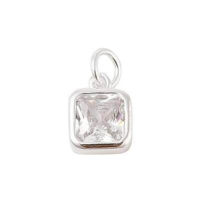 925 Sterling Silver Pave Cubic Zirconia Square Charms with Jump Rings and 925 Stamp