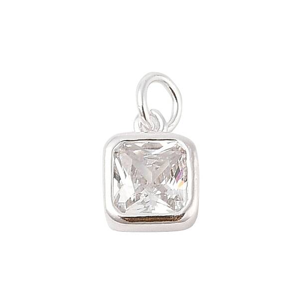 925 Sterling Silver Pave Cubic Zirconia Square Charms with Jump Rings and 925 Stamp