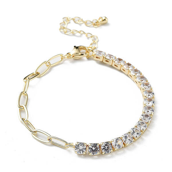 Brass Micro Pave Cubic Zirconia Strass & Paperclip Chain Bracelets