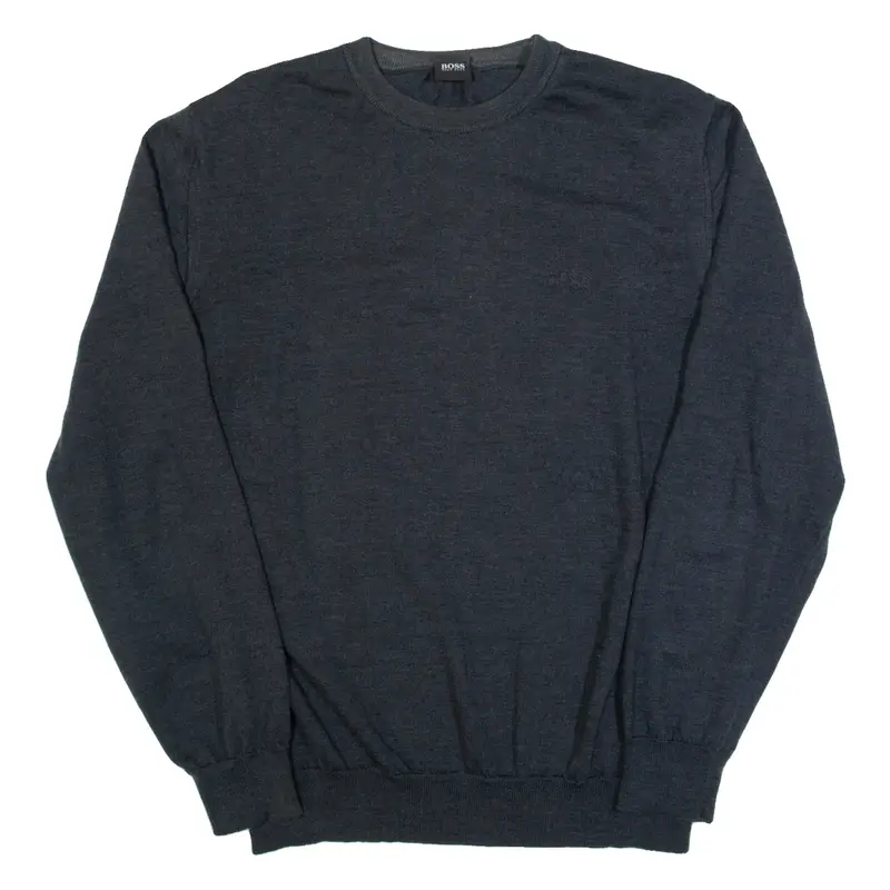 HUGO BOSS Mens Jumper Grey Tight Knit Wool L