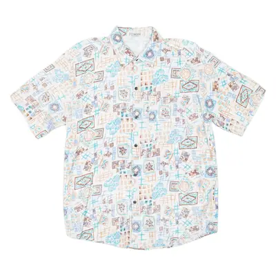 T.CORNER Mens Shirt Cream Silk Crazy Pattern L