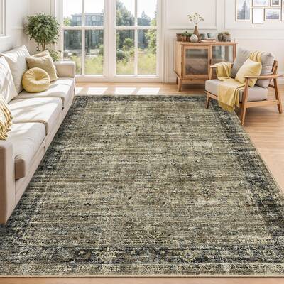 Garvee Persian Olive Brown 6x9 Area Rug Vintage Distressed Low-Pile Non-Slip Polypropylene Washable Indoor Carpet for Living ...