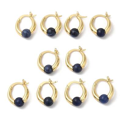 Natural Sodalite Round Beaded Hoop Earrings