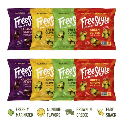 Variety Pack - 8 Bags - 1.1oz 2 of Each Flavor Natural Olive Snack