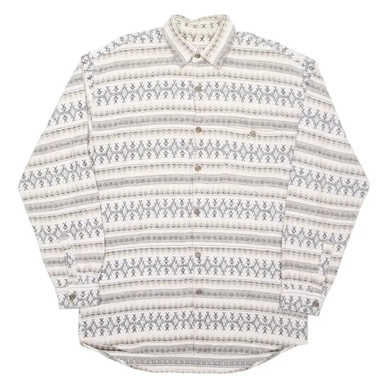 ICE-POLO SPORTS CLUB Mens Shirt Cream Fair Isle Long Sleeve L