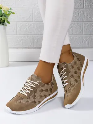 Women's Fashionable Floral Pattern Lace Up Low Top Sneakers, Casual Comfortable Breathable Sports Running Shoes, All-match Ba...