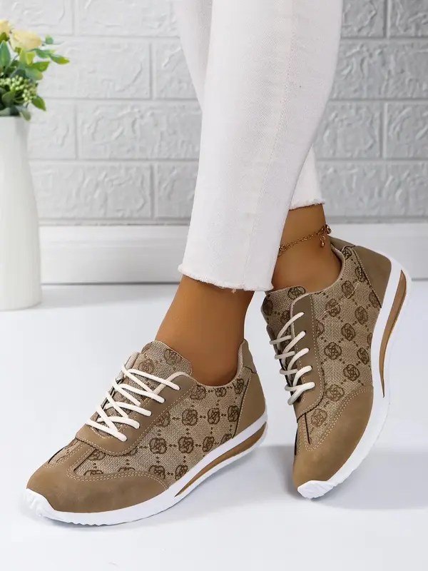 Women's Fashionable Floral Pattern Lace Up Low Top Sneakers, Casual Comfortable Breathable Sports Running Shoes, All-match Ba...