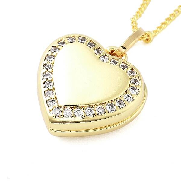 Brass Micro Pave Clear Cubic Zirconia Satellite Chain Locket Pendant Necklaces for Women