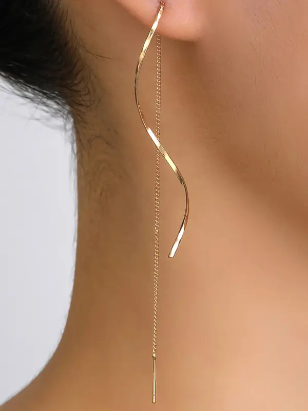 Elegant Wave Shaped Tassel Design Dangle Earrings, Simple Jewelry For Women, Fashion Accessories For Daily Wear
