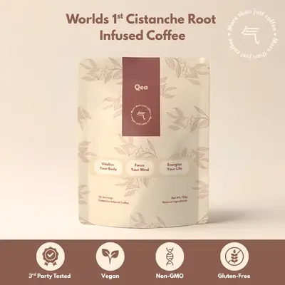 QEA World's 1st Cistanche Root Infused Coffee - Premium Coffee, 30 Servings for Longevity & Health Energy Recovery