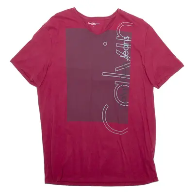 CALVIN KLEIN JEANS Mens T-Shirt Red V-Neck L