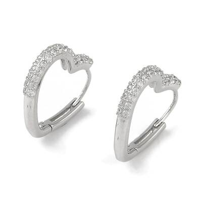 Clear Cubic Zirconia Heart Hoop Earrings