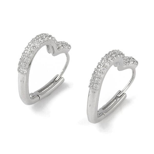 Clear Cubic Zirconia Heart Hoop Earrings