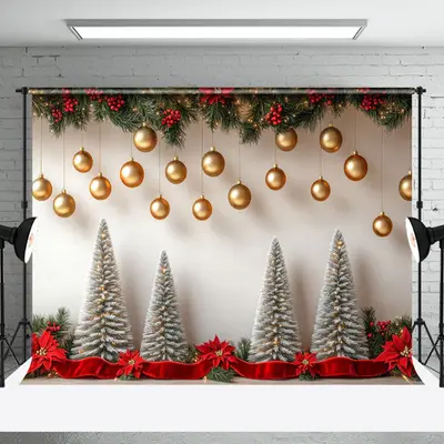 Christmas Tree Gold Balls Xmas Photography Backdrop - Aperturee