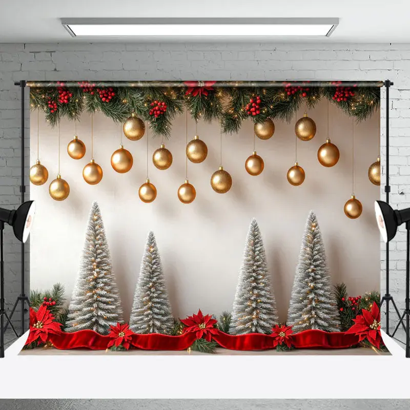 Christmas Tree Gold Balls Xmas Photography Backdrop - Aperturee