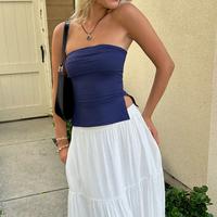 Women's Fashion Sexy Tube Top Solid Color Slit Off Shoulder Tank Top Summer Backless Tube Top Shirt Tops Streetwear