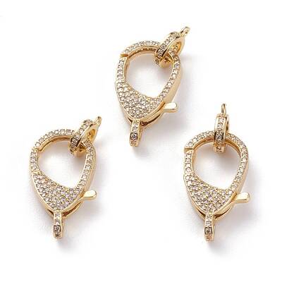 Brass Micro Pave Clear Cubic Zirconia Lobster Claw Clasp