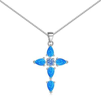 Cross Rhodium Plated 925 Sterling Silver Pendant Necklaces